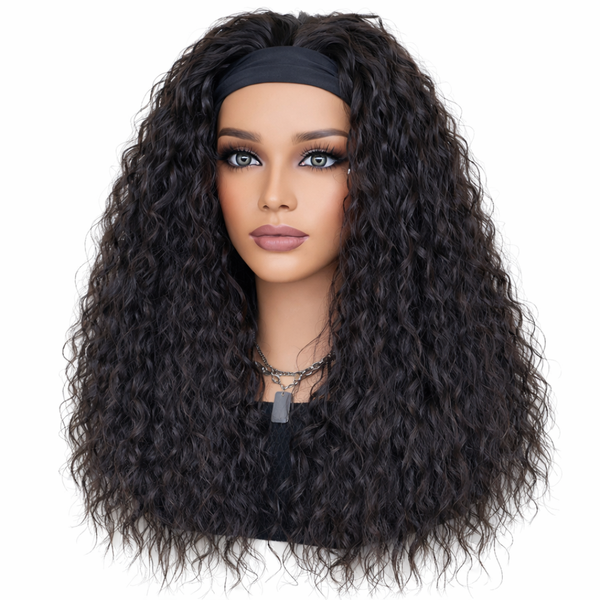 Dark Brown Curly Headband Wig